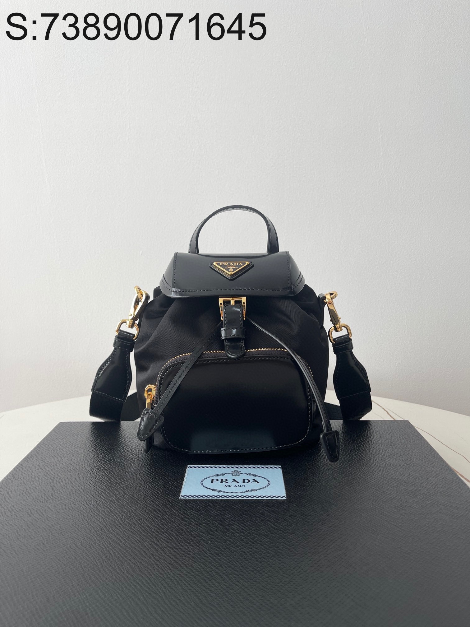 black frame 공장 프라다 리나일론 레더 백팩 1BZ075 18*15*11cm 블랙 Prada