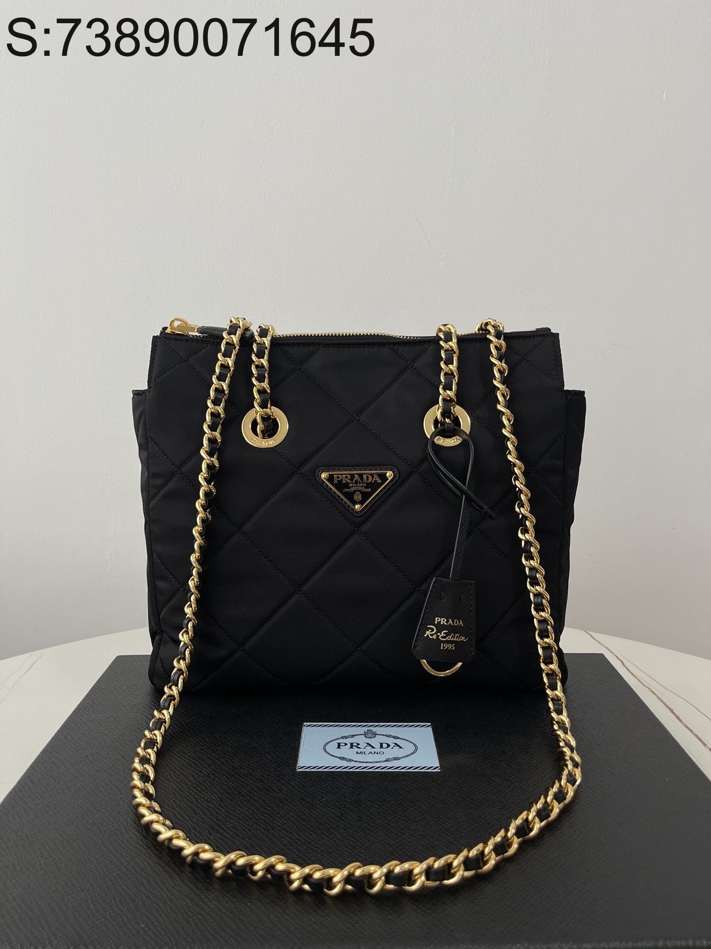 black frame 공장 프라다 리나일론 체인 숄더백 1BG468 25*19*7cm 블랙 Prada