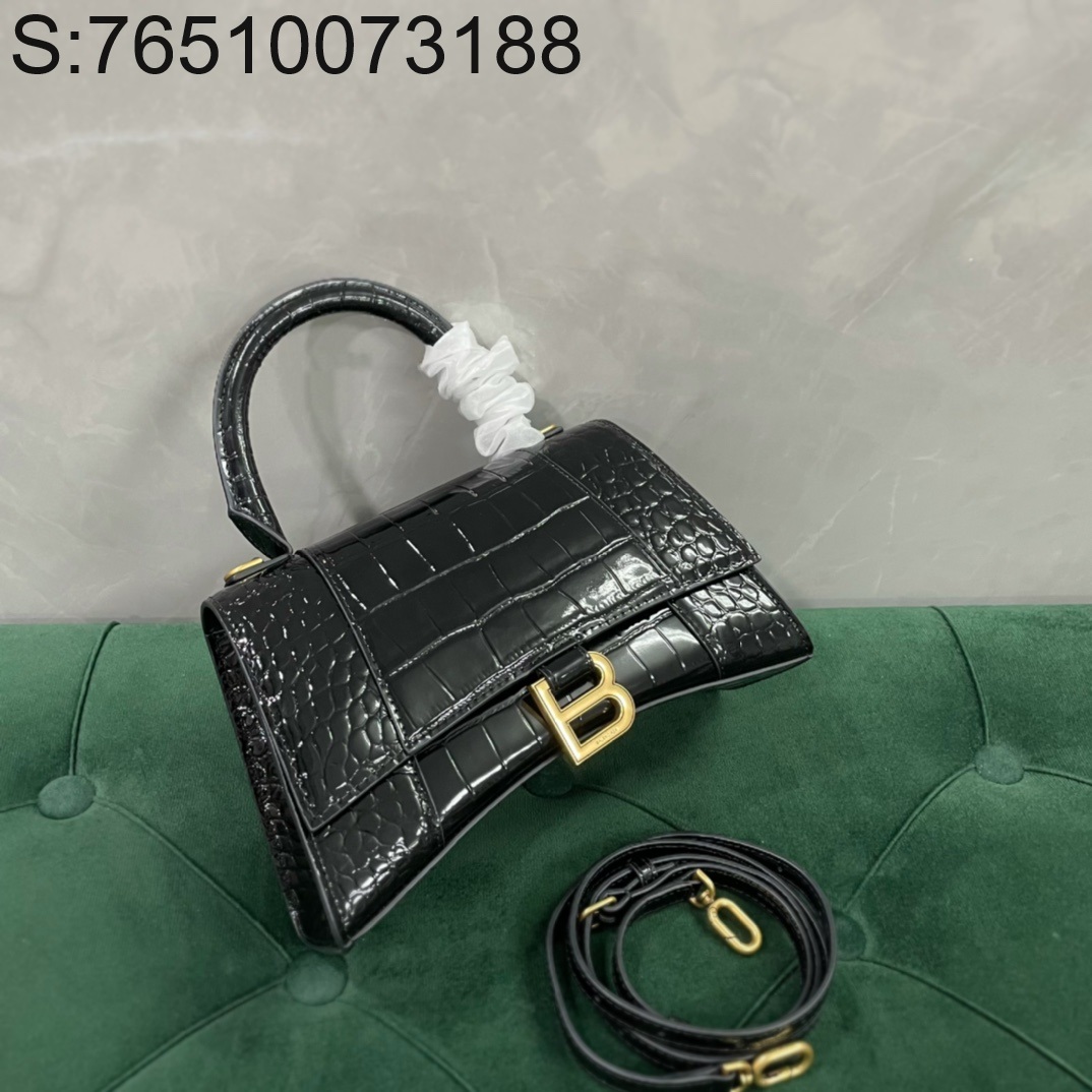 [dxg] 발렌시아가 아워글래스 악어무늬 핸들백 토트백 블랙 골드 B 23cm balenciaga