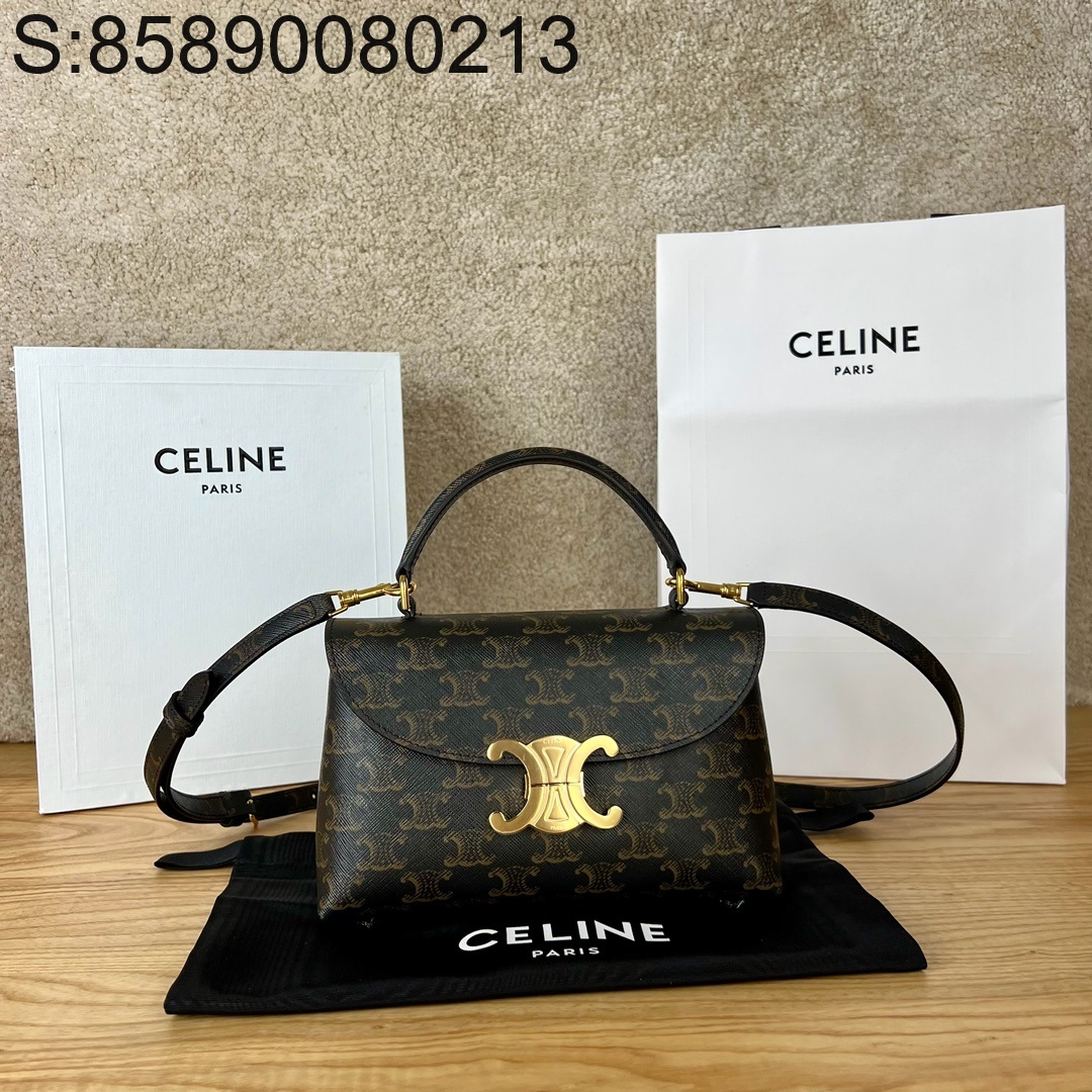 JXG 셀린느 가죽 골드 로고 프린트 니노백 스몰 21*13*7cm 블랙 Celine