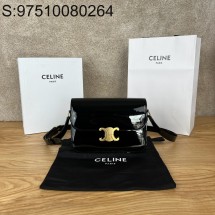 JXG 셀린느 에나멜 골드 로고 트리옹프백 미듐 22.5*16.5*7.5cm 블랙 Celine