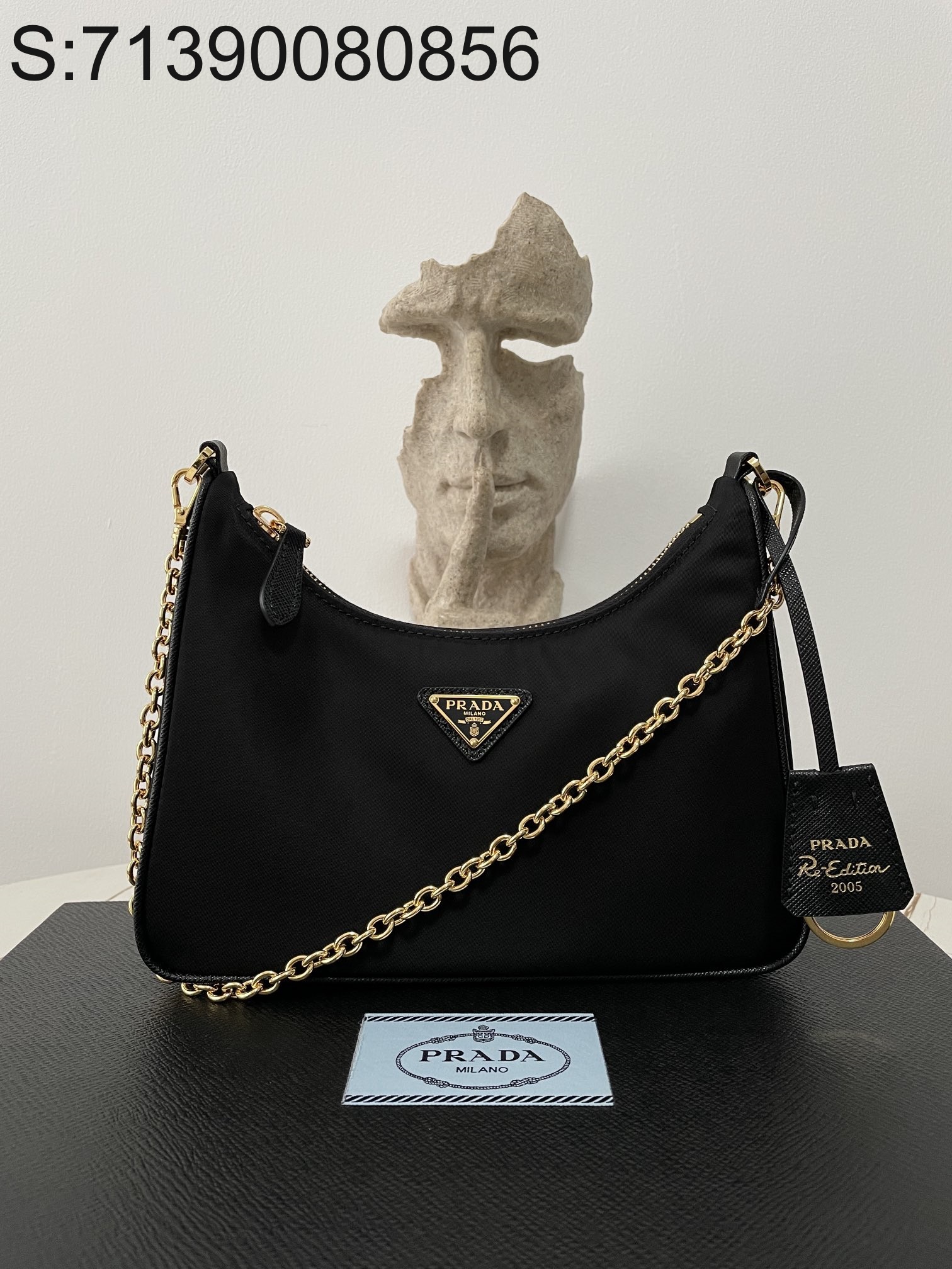 black frame 공장 프라다 테수토 골드 체인 스트랩 여성 호보백 1BH204 23*17*6cm 블랙 Prada