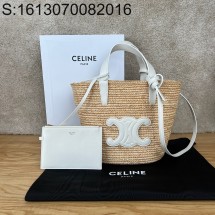 JXG 셀린느 라피아백 버킷백 21.5*22*13cm 화이트 로고 Celine