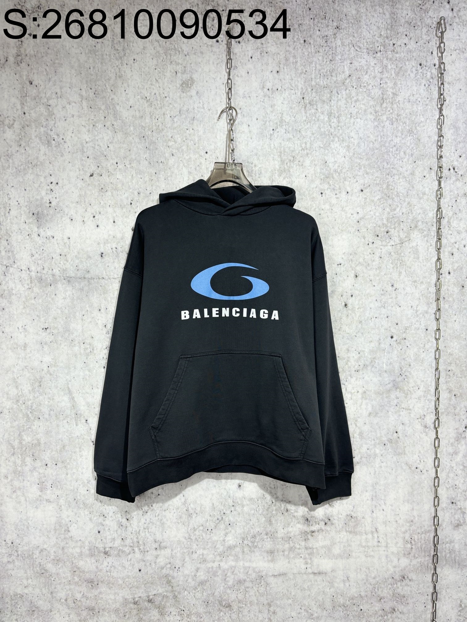 [사슬공장] 발렌시아가 24SS 모노그램 블루 패턴 후드티 블랙 balenciaga