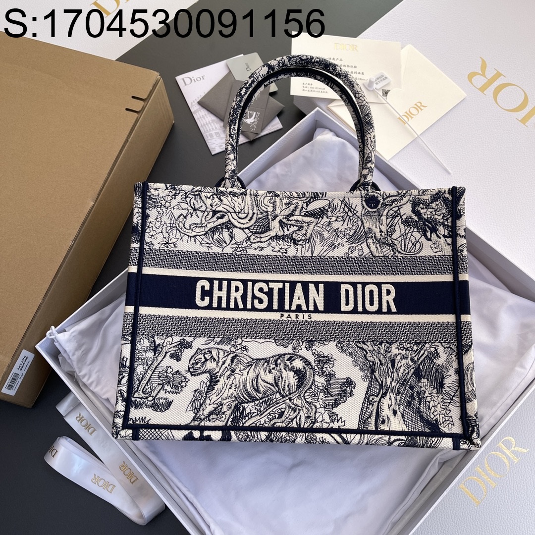 [JHL] 디올 북 동물 자수 쇼퍼백 토트백 36*27.5*16.5cm 미듐 네이비 Dior