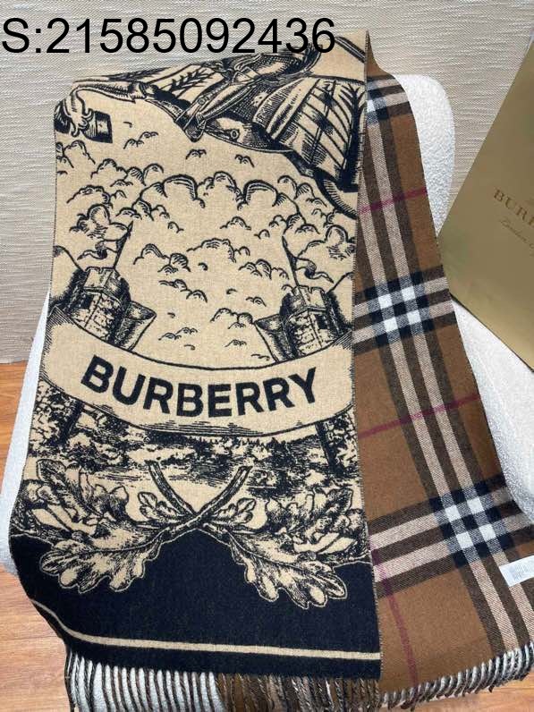 AGG 버버리 캐시미어 승마 체크 양면 스카프 210*50cm 다크 브라운 burberry