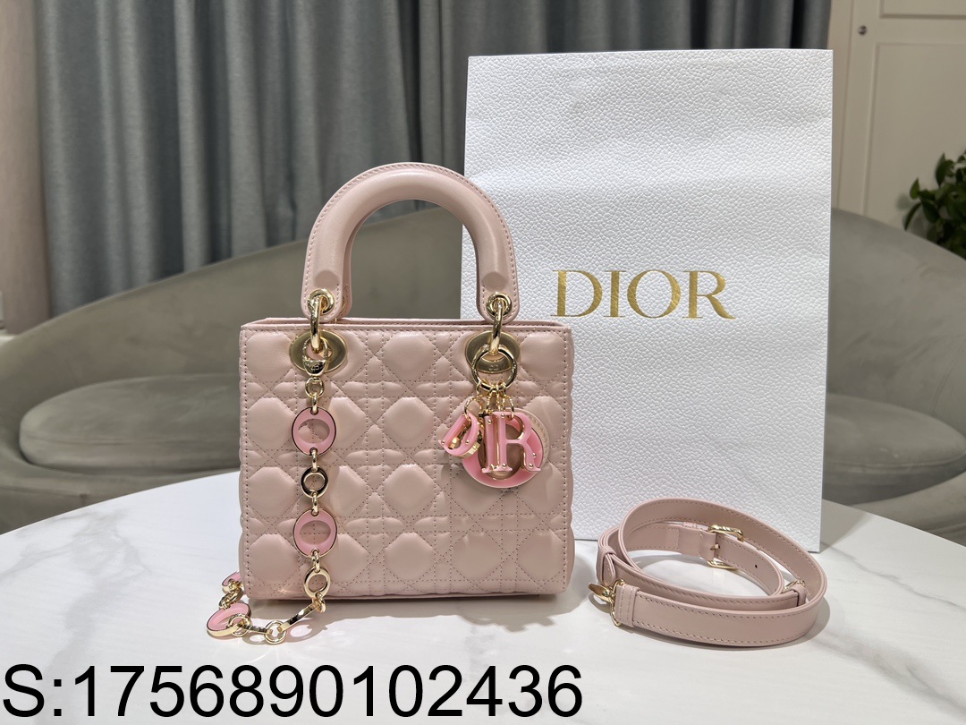 [JHL] 디올 핑크 모노그램 양가죽 레이디 스몰 M0531 라이트 핑크 20*17*8cm Dior