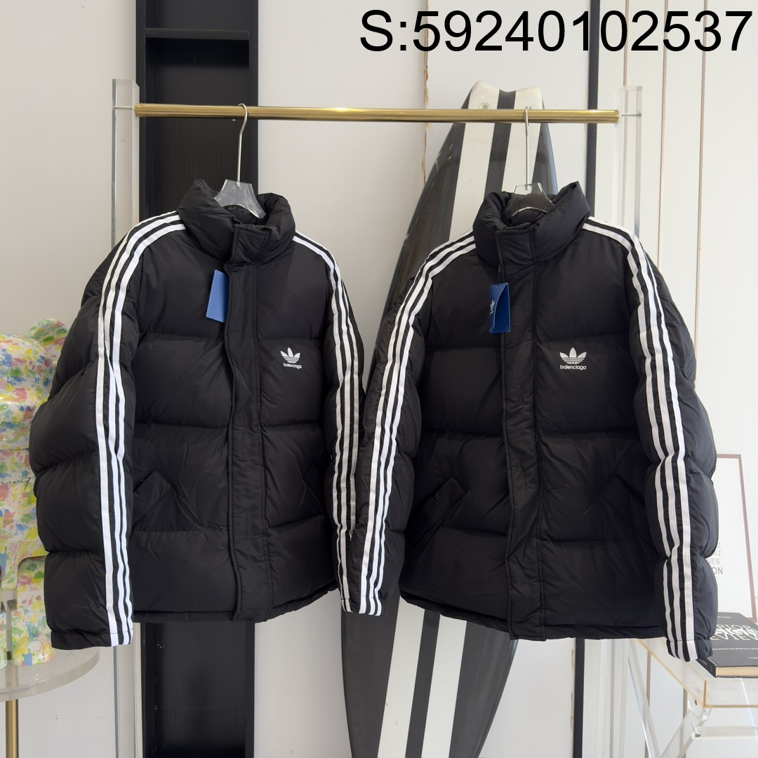 V공장 발렌시아가 아디다스 로고 면 패딩 블랙 balenciaga adidas