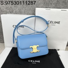 JXG 셀린느 가죽 골드 로고 트리옹프백 스몰 18.5*14*6cm 188423 스카이 블루 Celine