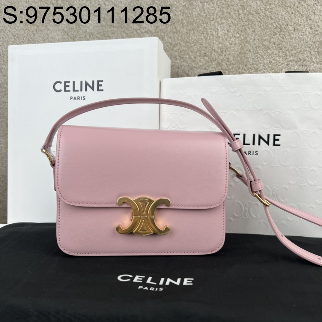 JXG 셀린느 가죽 골드 로고 트리옹프백 스몰 18.5*14*6cm 188423 핑크 Celine