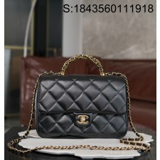 [JD] 샤넬 핸들 장식의 라지 플랩백 샤이니 램스킨 골드 메탈 블랙 24B 25*17*8cm 