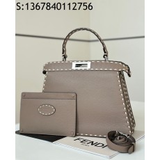 [니콜] 펜디 피카부 레더 스티치 핸들백 미듐 그레이 33*12*25cm Fendi