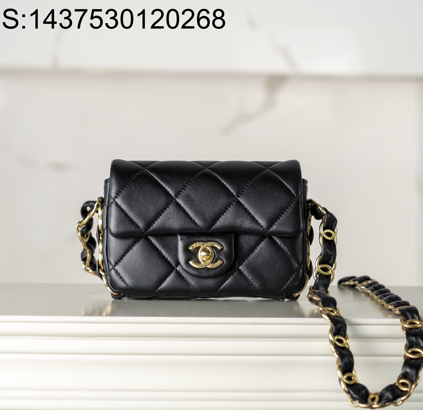 [JD] 샤넬 금장 24K 체인 퀼팅 숄더백 블랙 12*16*5cm CHANEL