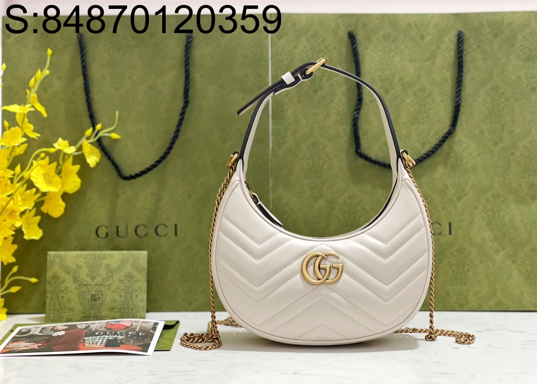 [JHL] 구찌 GG 마몬트 하프문 숄더백 699514 21.5*11*5cm 화이트 Gucci