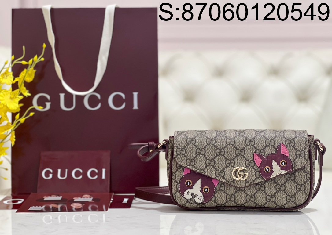 [JHL] 구찌 캣 티테일 패브릭 미니백 818764 22*13*4cm 와인 Gucci