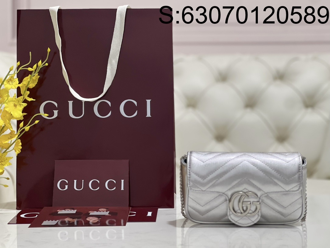 [JHL] 구찌 GG 마몽 마틀라세 슈퍼미니백 476433 16.5*10*5cm 은색 Gucci