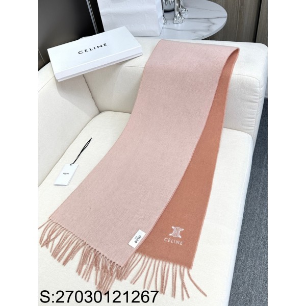 AGG 셀린느 캐시미어 로그 자수 양색 스카프 180*30cm 핑크 Celine