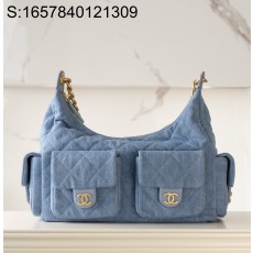 [JD] 샤넬 25C 금장 호보백 데님 라지 라이트 블루 27*35*18cm CHANEL