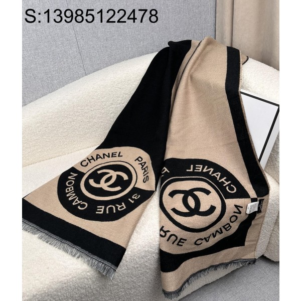 AGG 샤넬 점보 CC로고 캐시미어 양색 스카프 190*40cm 브라운 CHANEL