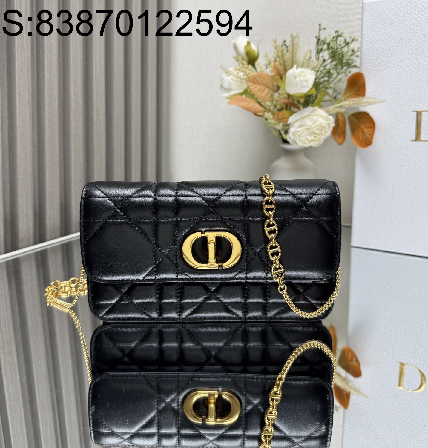 [JHL] 디올 미스 카로 까나쥬 양가죽 체인 플랩 백 블랙 19*11*4.5cm Dior