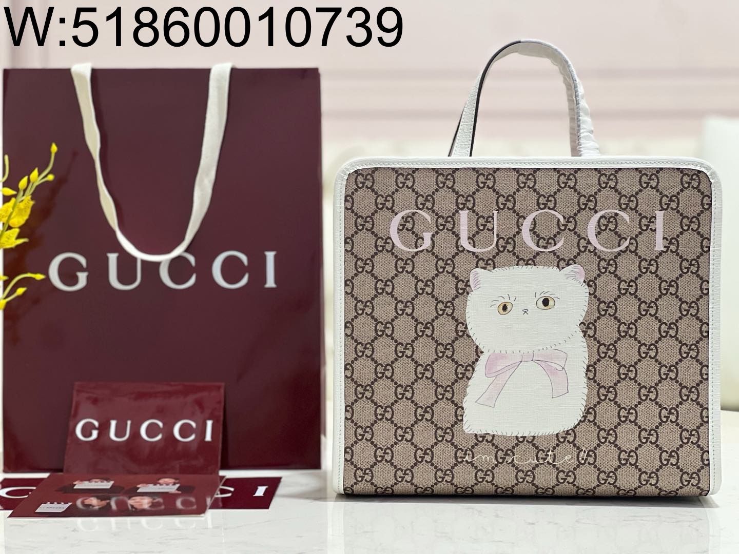 [JHL] 구찌 칠드린 흰색 고양이 GG 프린트 토트백 605614 28*26.5*9cm Gucci