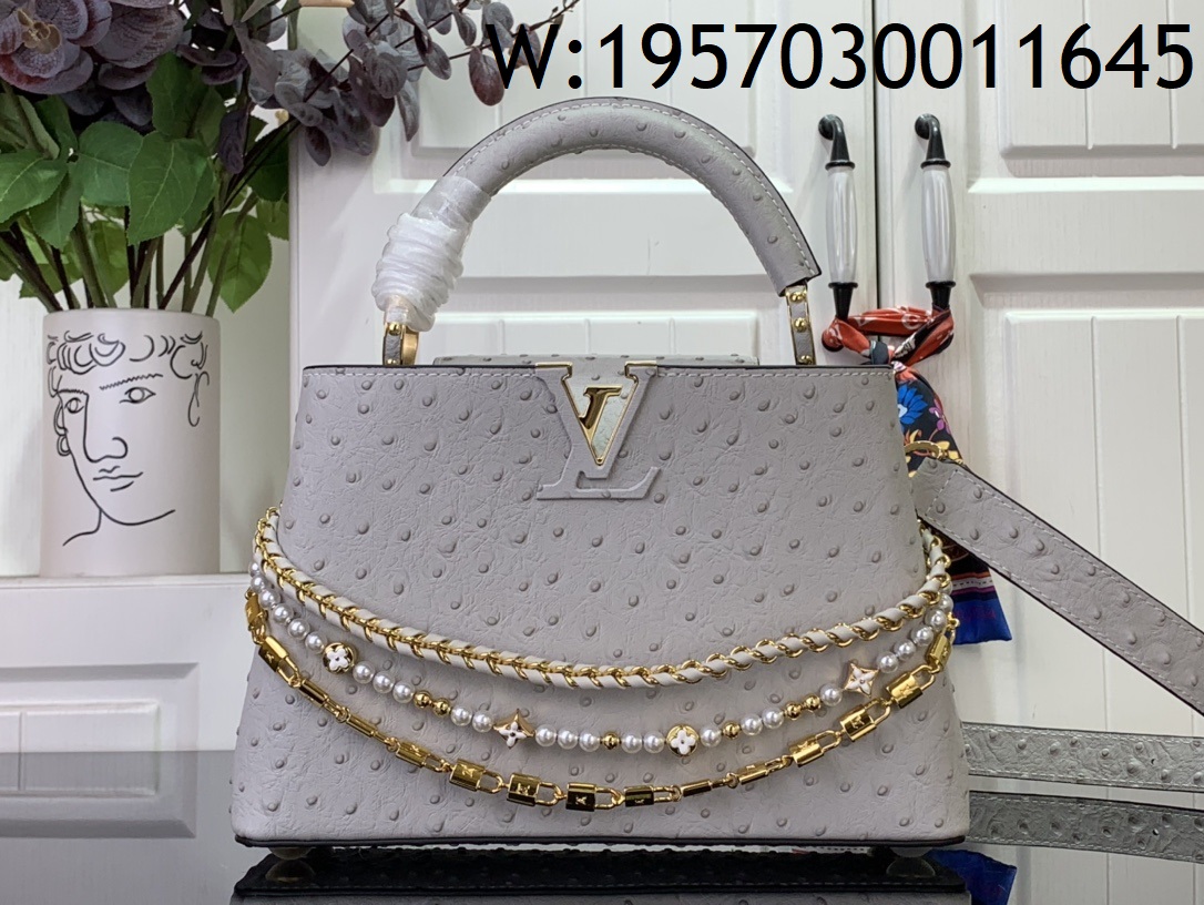 [88factory] 루이비통 타조 무늬 카퓌신 라이트 그레이 17.3*9*27cm M11908