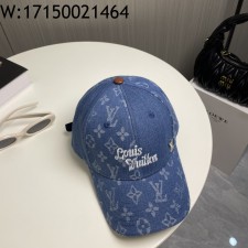 AGG 루이비통 모노그램 이음 데님 모자 캡 블루