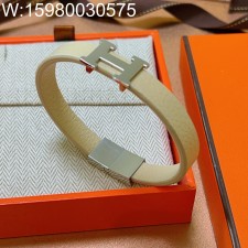 AGG 에르메스 은장 H로고 가죽 팔찌 베이지