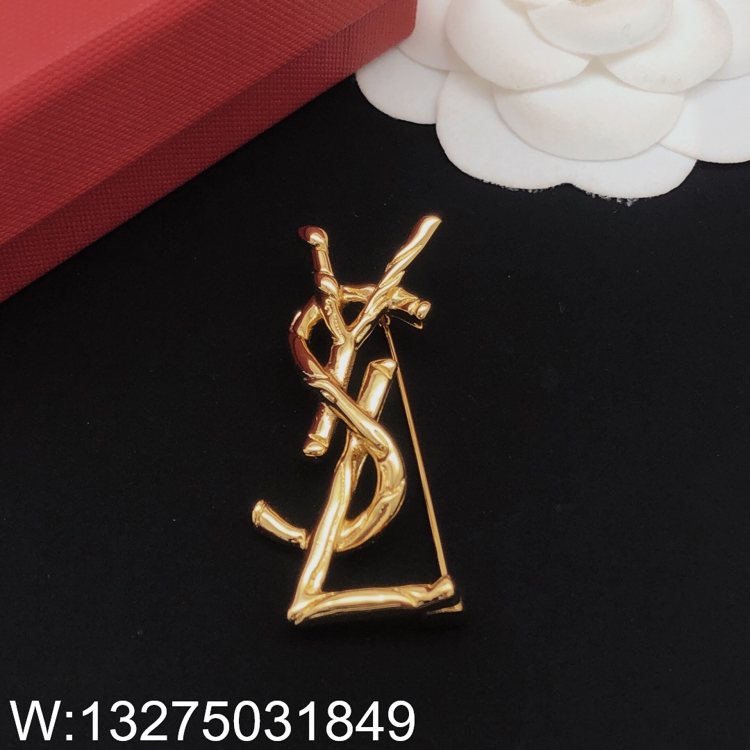 AGG 생로랑 YSL 로고 브로치 골드