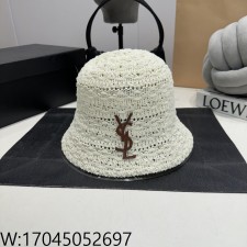 AGG 생로랑 모노그램 라피아 버킷햇 모자 화이트 57cm