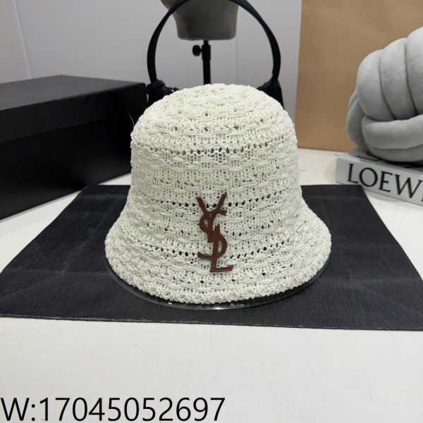 AGG 생로랑 모노그램 라피아 버킷햇 모자 화이트 57cm