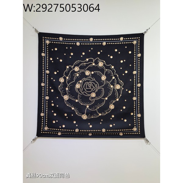 AGG 샤넬 동백꽃 스퀘어 스카프 90*90cm 블랙