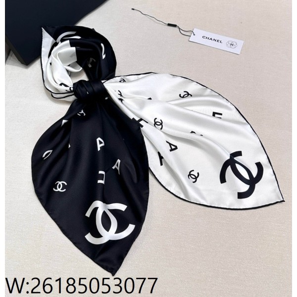 AGG 샤넬 모노그램 CC로고 흑백 배색 스퀘어 스카프 90*90cm