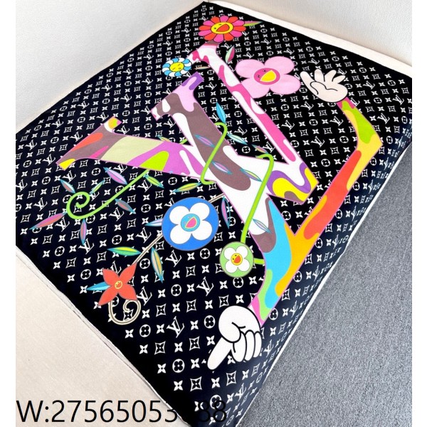AGG 루이비통 LV X TM 모노그램 슈퍼플랫 스퀘어 스카프 90*90cm 블랙