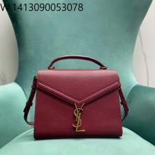 Pomegrante 생로랑 그랑 드 뿌드르 엠보스드 가죽 소재의 CASSANDRA 미디엄 탑 핸들 백 레드 623931 24*10*19.5cm