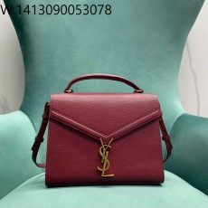 Pomegrante 생로랑 그랑 드 뿌드르 엠보스드 가죽 소재의 CASSANDRA 미디엄 탑 핸들 백 레드 623931 24*10*19.5cm