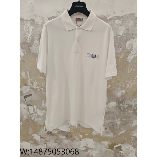 GTR공장 디올 힐튼 넬 로고 숏슬리브 플래킷 카라티 / 폴로 반팔티 폴로티 화이트