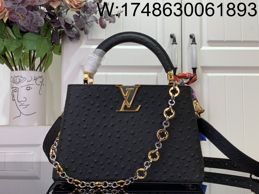 [88factory] 루이비통 카퓌신 BB 타조무늬 22*12*8cm M12936 블랙