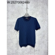 [사슬공장] 펜디 SS25 FF로고 자카드 니트 반팔티 블루