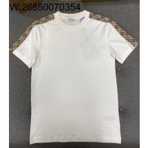 TJ공장 버버리 승마 어깨 체크 이음 반팔티 화이트