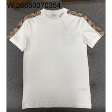TJ공장 버버리 승마 어깨 체크 이음 반팔티 화이트