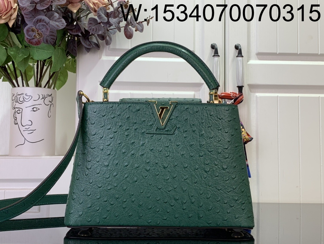[88factory] 루이비통 카퓌신 스몰 타조무늬 27*18*9cm M24714 초록색