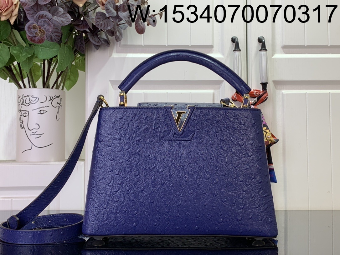[88factory] 루이비통 카퓌신 스몰 타조무늬 27*18*9cm M24714 다크 블루