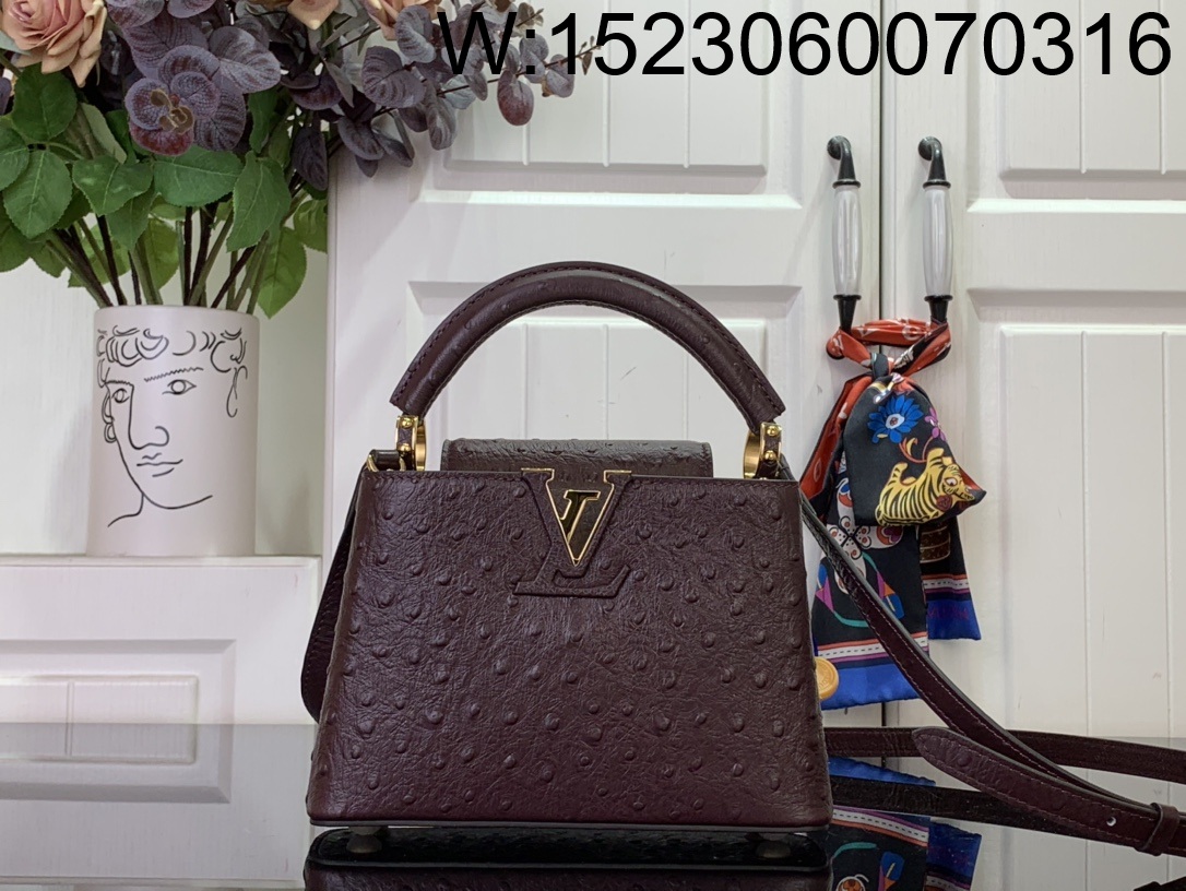 [88factory] 루이비통 카퓌신 미니 타조무늬 21*14*8cm M94227 와인