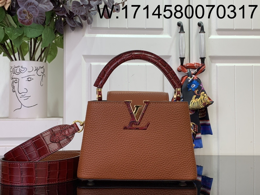 [88factory] 루이비통 카퓌신 미니 악어무늬 21*14*8cm M86036 적갈색