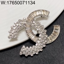 AGG 샤넬 큐빅 CC로고 이음 브로치 실버