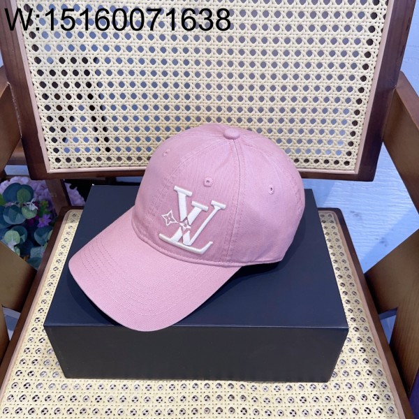 AGG 루이비통 흰색 LV 자수 볼캡 모자 핑크