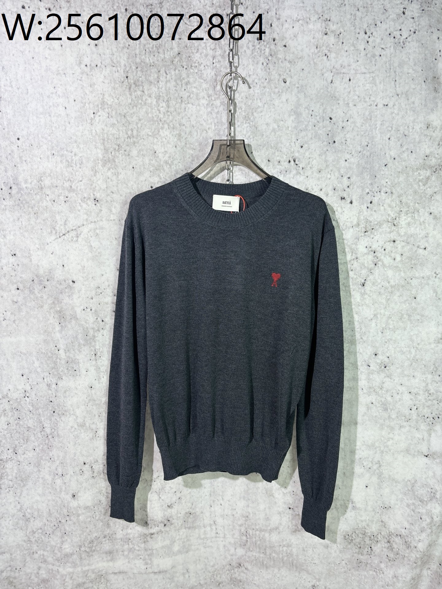 [사슬공장] 아미 FW23 레드 로고 자수 니트 다크 그레이
