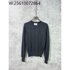 [사슬공장] 아미 FW23 레드 로고 자수 니트 다크 그레이