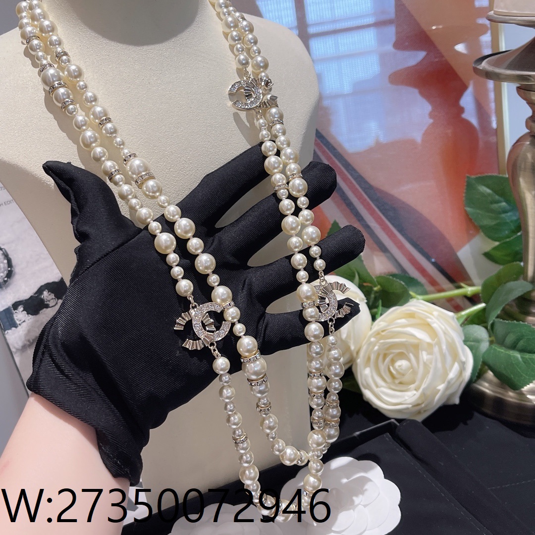 AGG 샤넬 21B 이음 CC로고 롱 진주 목걸이